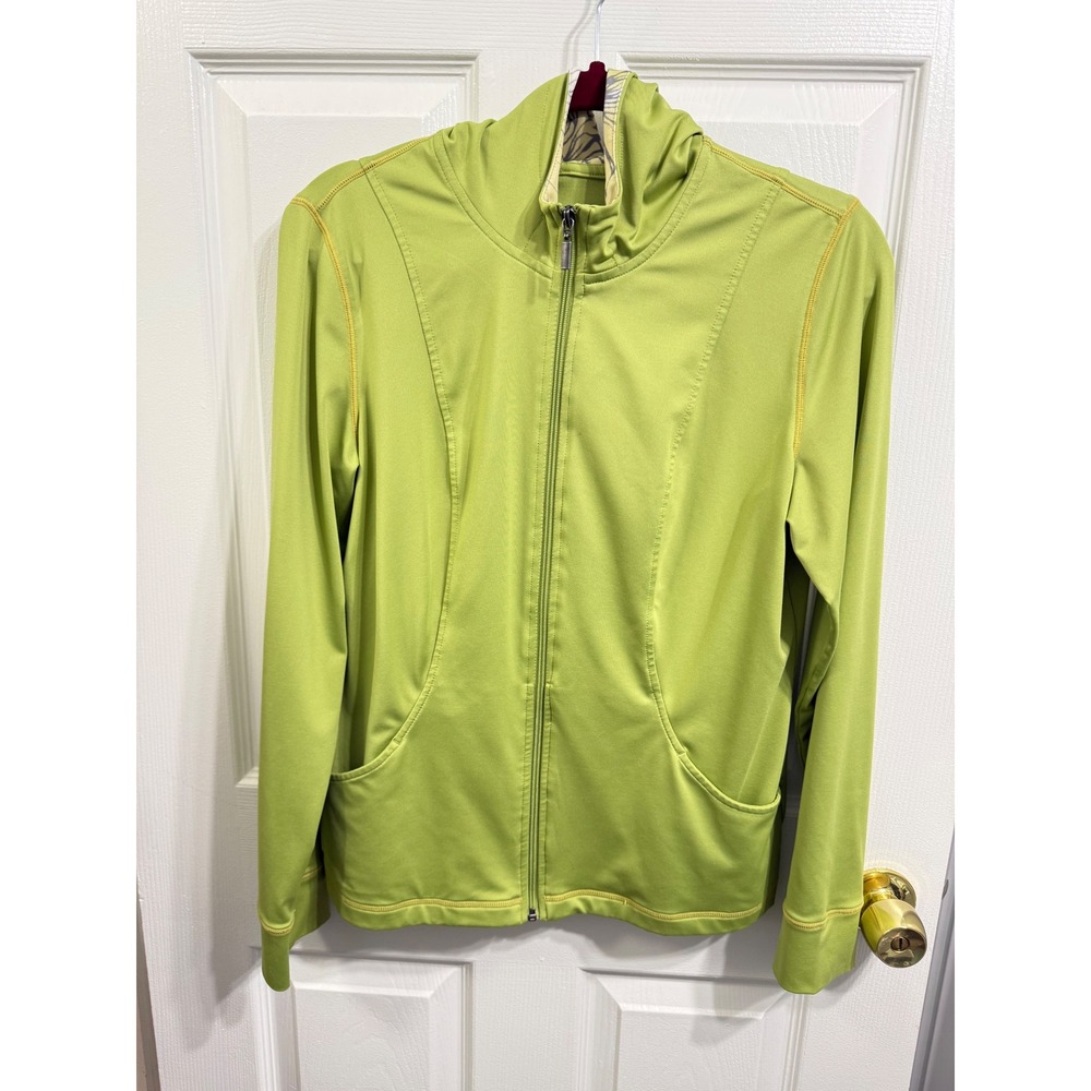 Style & Co Sport Lime Green Full Zip Hoodie Floral Lined Hood Medium